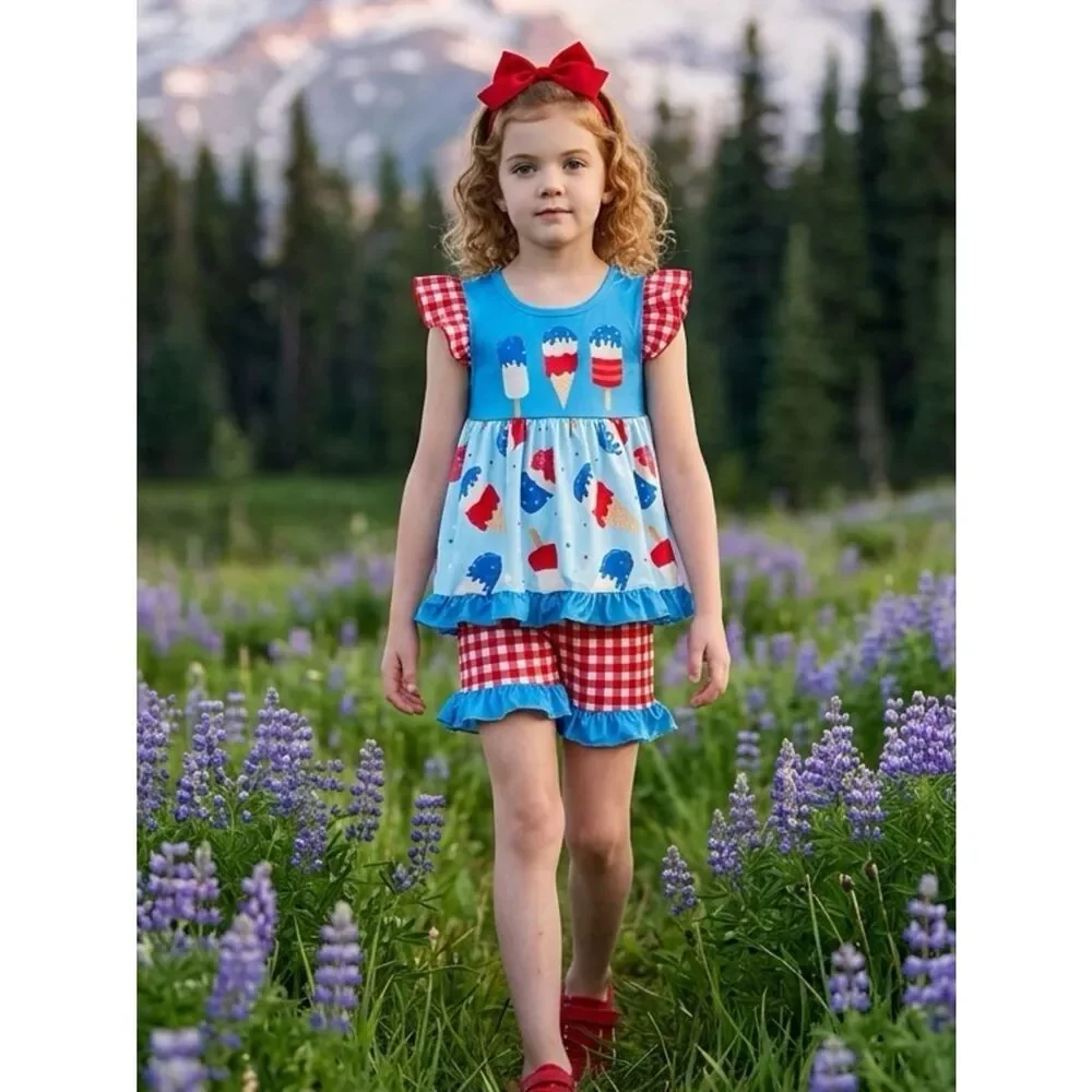 EUC Toddler Girls Lot of Romper & Short Set - Summer July 4th Ruffle Shorts - 2T